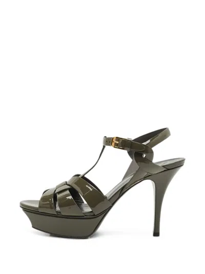 Pre-owned Saint Laurent Tribute Platform Sandals In Green