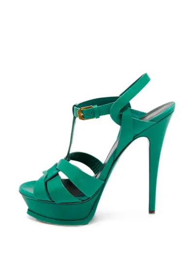 Pre-owned Saint Laurent Tribute Platform Sandals In Green