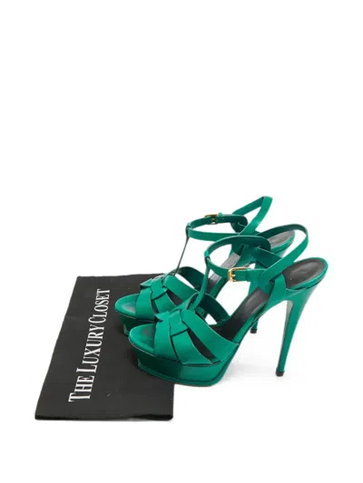 Pre-owned Saint Laurent Tribute Platform Sandals In Green