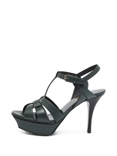 Pre-owned Saint Laurent Tribute Platform Sandals In Green