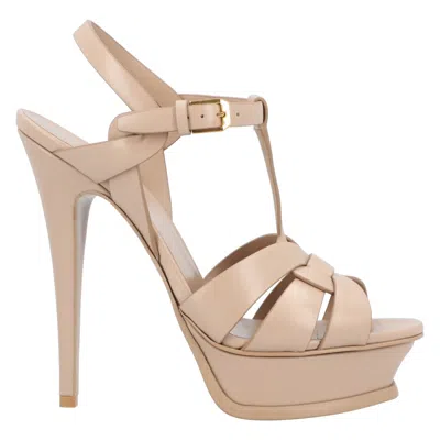 Saint Laurent Tribute Platform Sandals In Smooth Leather Beige In Neutral