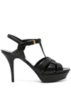 Saint Laurent Tribute Platform Sandals In Smooth Leather In Black