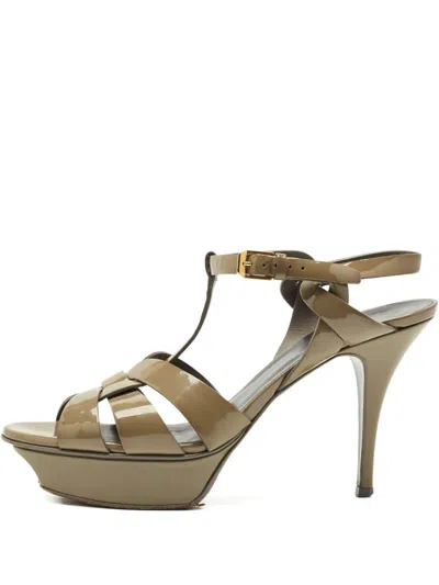 Pre-owned Saint Laurent Tribute Platform Sandals In Neutral