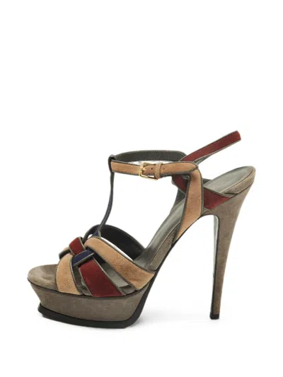 Pre-owned Saint Laurent Tribute Platform Sandals In Neutral