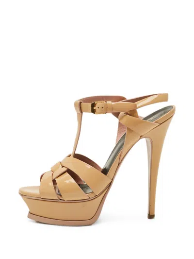 Pre-owned Saint Laurent Tribute Platform Sandals In Neutral