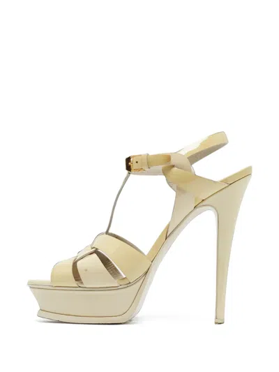 Pre-owned Saint Laurent Tribute Platform Sandals In Neutrals