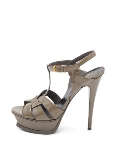 Pre-owned Saint Laurent Tribute Platform Sandals In Neutrals