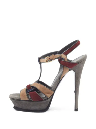 Pre-owned Saint Laurent Tribute Platform Sandals In Neutrals