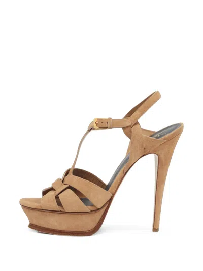 Pre-owned Saint Laurent Tribute Platform Sandals In Neutrals