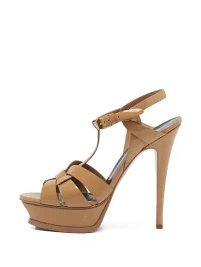 Pre-owned Saint Laurent Tribute Platform Sandals In Neutrals