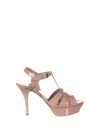 Saint Laurent Tribute Leather T-strap Platform Sandals In Nude