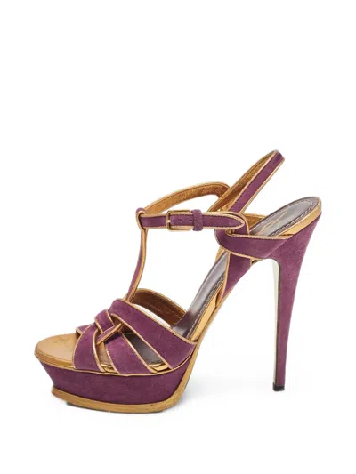 Pre-owned Saint Laurent Tribute Platform Sandals In Purple