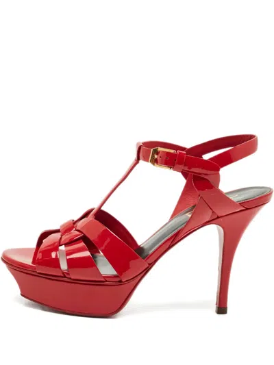 Pre-owned Saint Laurent Tribute Platform Sandals In Red
