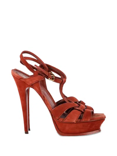 Pre-owned Saint Laurent Tribute Platform Sandals In Red