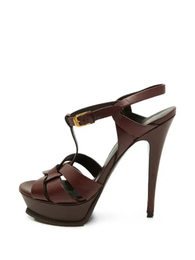 Pre-owned Saint Laurent Tribute Platform Sandals In Red