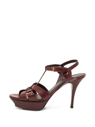 Pre-owned Saint Laurent Tribute Platform Sandals In Red