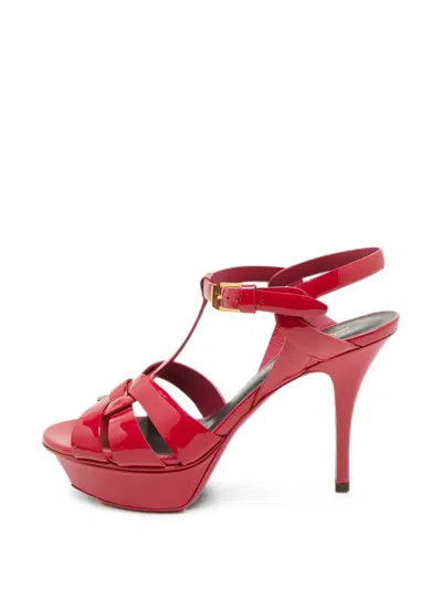 Pre-owned Saint Laurent Tribute Platform Sandals In Red