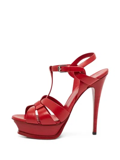 Pre-owned Saint Laurent Tribute Platform Sandals In Red