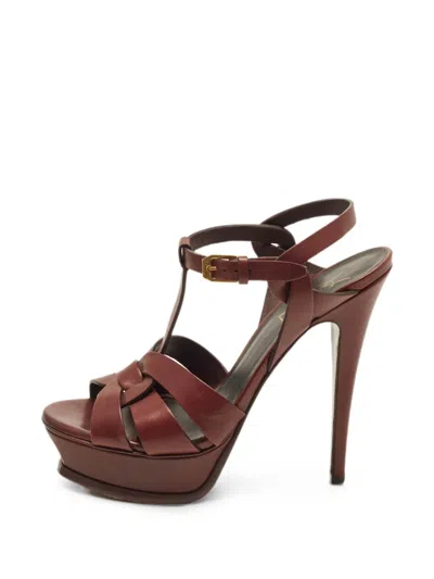 Pre-owned Saint Laurent Tribute Platform Sandals In Red