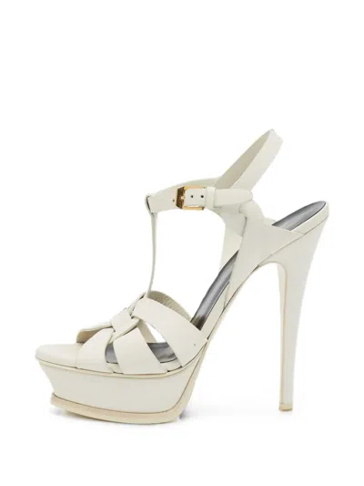 Pre-owned Saint Laurent Tribute Platform Sandals In White