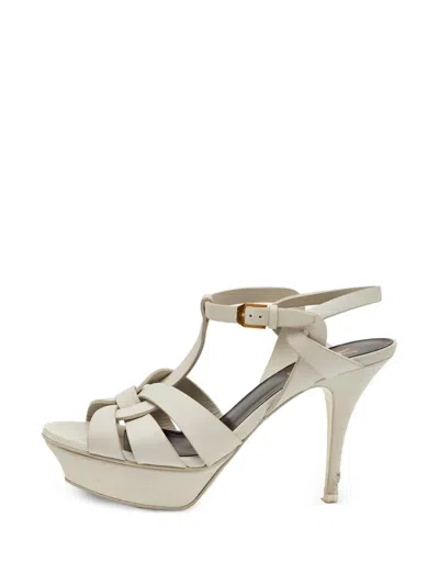 Pre-owned Saint Laurent Tribute Platform Sandals In White