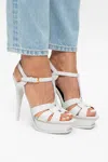 Saint Laurent Tribute Platform Sandals In Smooth Leather In White