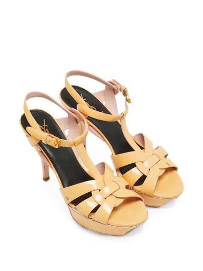 Pre-owned Saint Laurent Tribute Platform Sandals In Yellow
