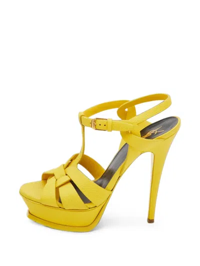 Pre-owned Saint Laurent Tribute Platform Sandals In Yellow