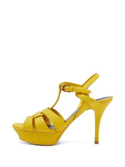 Pre-owned Saint Laurent Tribute Platform Sandals In Yellow