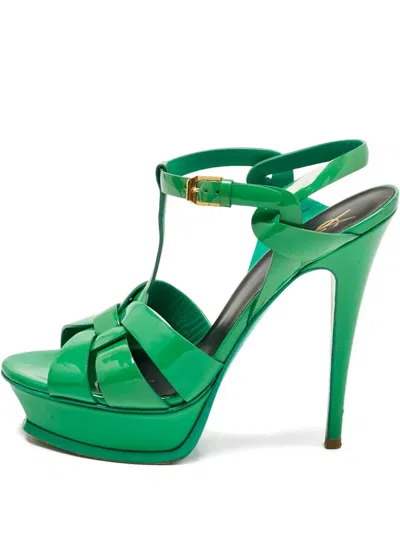 Pre-owned Saint Laurent Tribute Platform Strap Sandals In Green