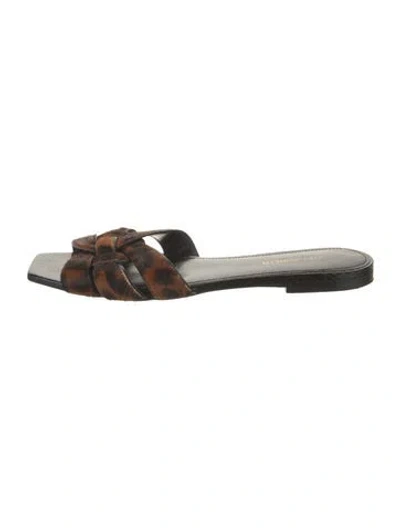 Pre-owned Saint Laurent Tribute Ponyhair Slides In Brown