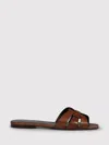 Saint Laurent Tribute Woven Tortoise Shell Slide Sandals In Brown