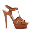 Saint Laurent Tribute 105mm Leather Platform Sandals In Brown