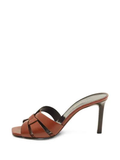 Pre-owned Saint Laurent Tribute Sandals In Brown