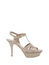 Saint Laurent Tribute Platform Sandals In Smooth Leather Beige In Multi