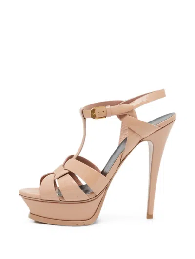 Pre-owned Saint Laurent Tribute Sandals In Neutral