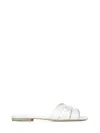 Saint Laurent White Slide Sandals With Square Toe For Women In Porcelain