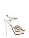 Saint Laurent Tribute 105 Metallic Leather Platform Sandal In Silver