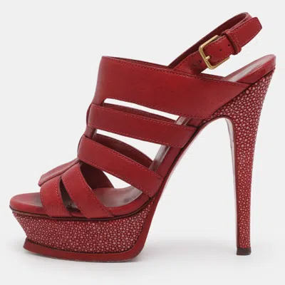 Pre-owned Saint Laurent Tribute Size 35 Red Leather And Stingray Leather Platform Sandals
