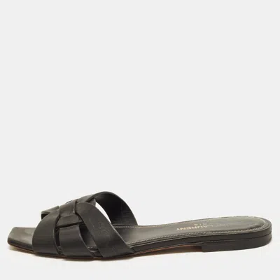 Pre-owned Saint Laurent Tribute Size 36 Black Leather Flat Slides