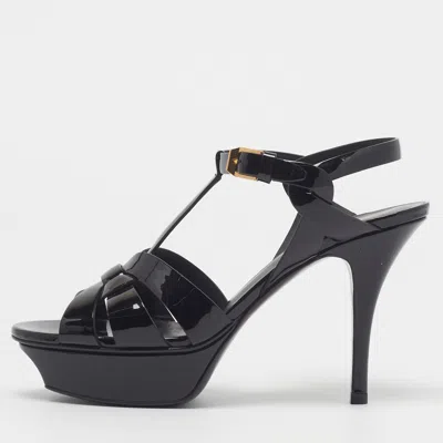 Pre-owned Saint Laurent Tribute Size 36 Black Patent Leather Platform Sandals