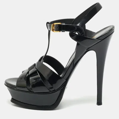 Pre-owned Saint Laurent Tribute Size 36 Black Patent Leather Platform Sandals