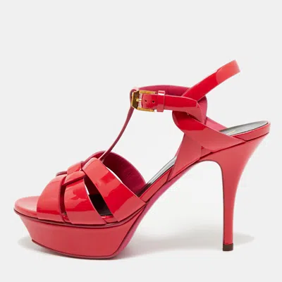 Pre-owned Saint Laurent Tribute Size 36 Fuchsia Leather Platform Sandals In Pink