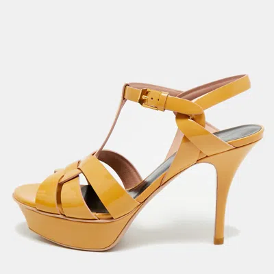 Pre-owned Saint Laurent Tribute Size 36 Tan Leather Platform Sandals In Brown