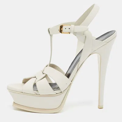 Pre-owned Saint Laurent Tribute Size 36 White Leather Platform Sandals