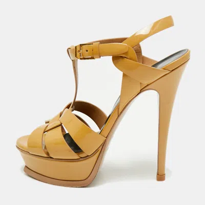 Pre-owned Saint Laurent Tribute Size 36 Yellow Leather Platform Sandals