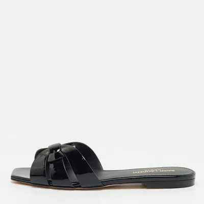 Pre-owned Saint Laurent Tribute Size 36.5 Black Patent Leather Flat Slide