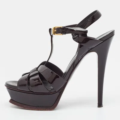 Pre-owned Saint Laurent Tribute Size 36.5 Burgundy Patent Leather Platform Pumps