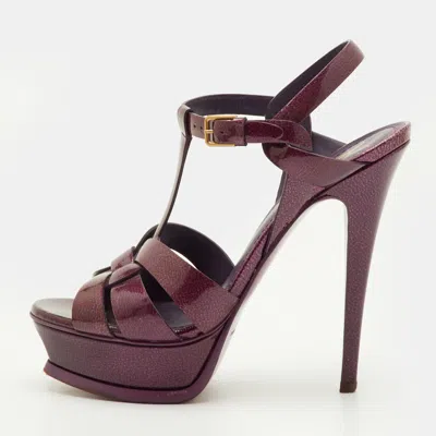 Pre-owned Saint Laurent Tribute Size 36.5 Dark Purple Patent Leather Platform Sandals