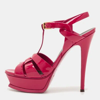 Pre-owned Saint Laurent Tribute Size 36.5 Pink Patent Leather Platform Sandals